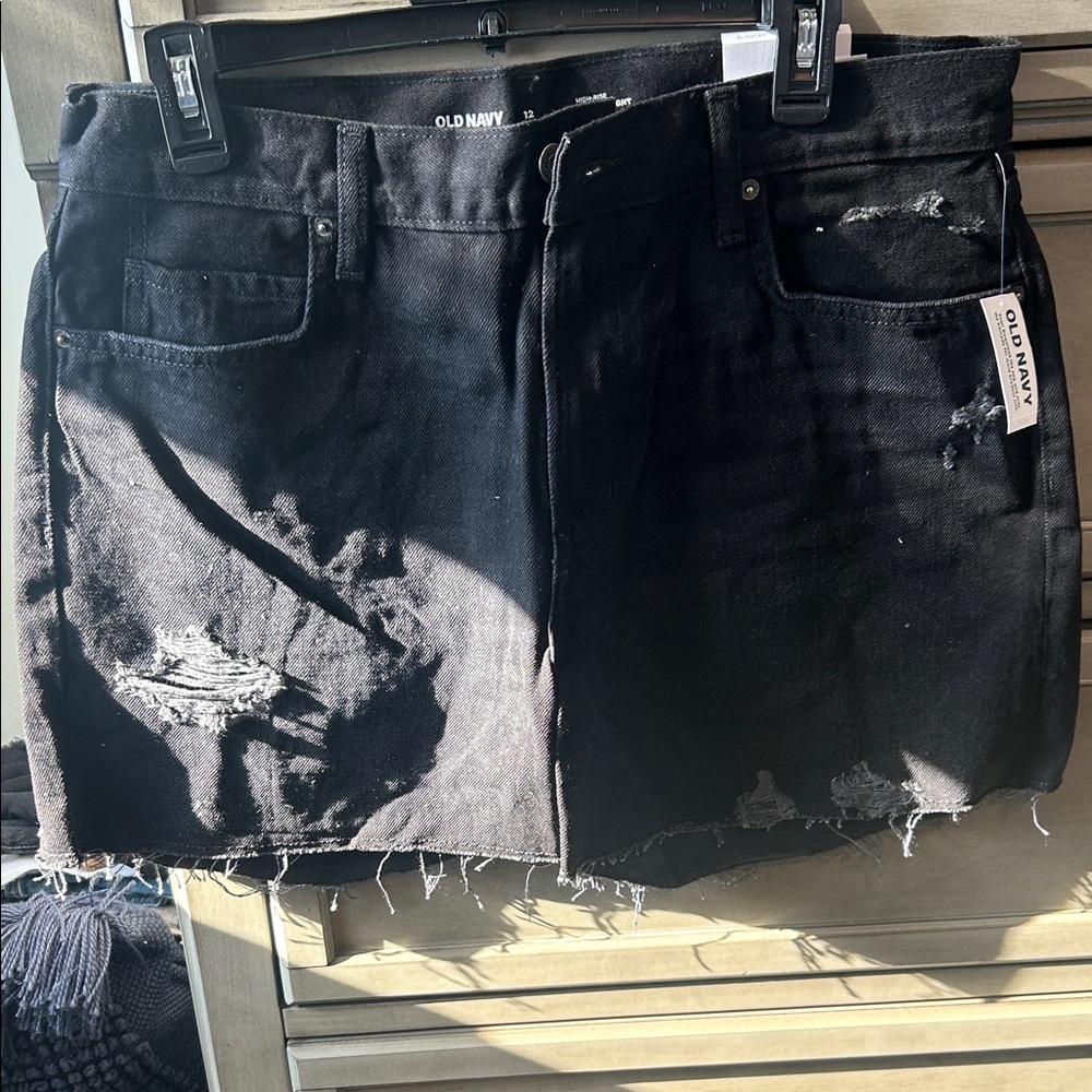 Old Navy Black Ripped Denim Skirt